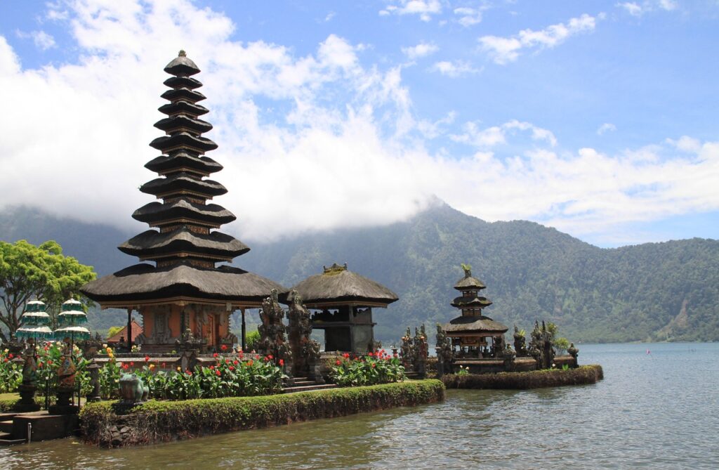 pagoda, temple, lake